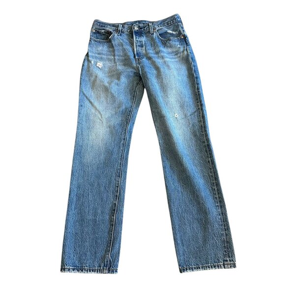 Levi's 501 Medium Wash Denim Jeans Button Fly Straight Leg Size 29 x 30 Women's - Picture 1 of 12